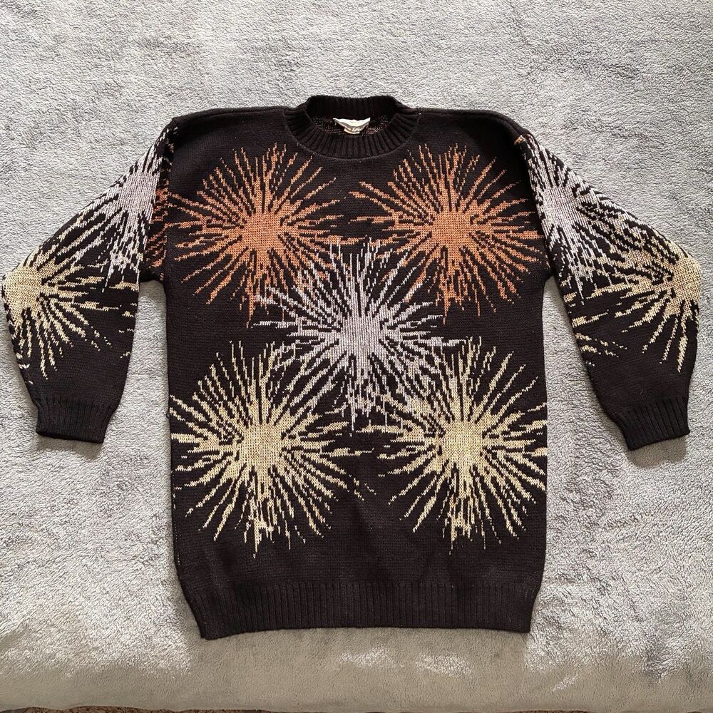 Vtg Dana Scott Large Metallic Firework Sweater Silver Gold Womens